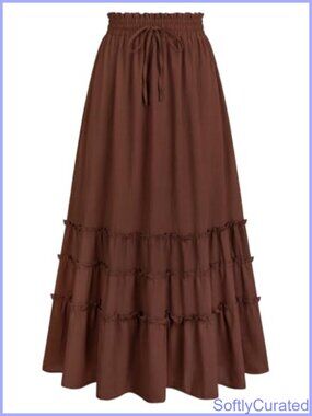 Women's Fall Maxi Skirt Tiered Flowy A-Line with Pockets